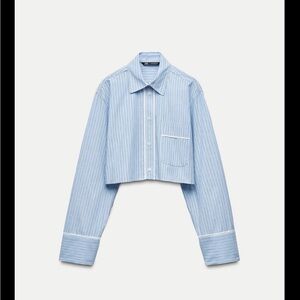 Zara Womens Collection Cropped Stripe Poplin Shirt